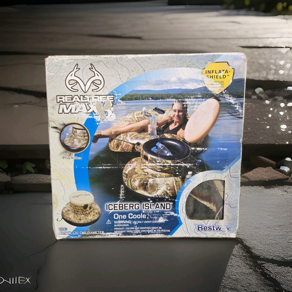 REALTREE MAX-5 Iceberg Island Camouflage Inflatable Water Cooler Pool Float RARE